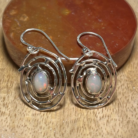NWOT Ethiopian Opal Spiral Web 925 Sterling Silver Drop Earrings - Picture 2 of 16